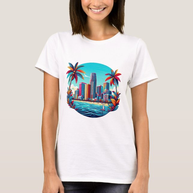 Camiseta Oásis de paisagem tropical (Frente)