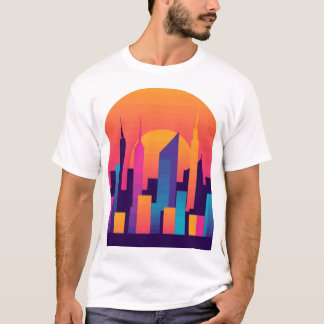 Camiseta Oásis Urbana: Design de paisagem urbana estilizada
