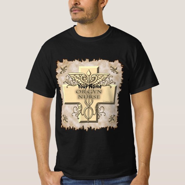 Camiseta Ob Gyn Nurse atravessa Caduceus (Frente)