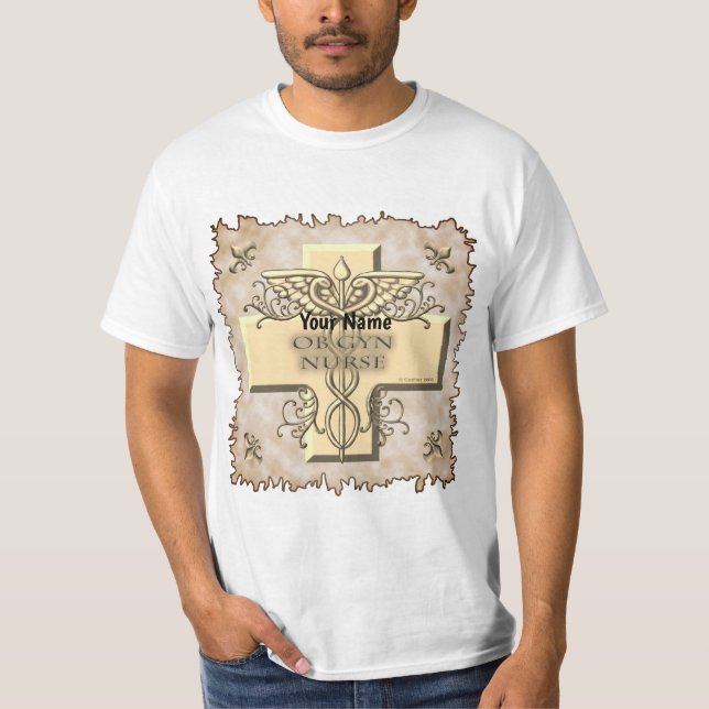 Camiseta Ob Gyn Nurse atravessa Caduceus (Frente)