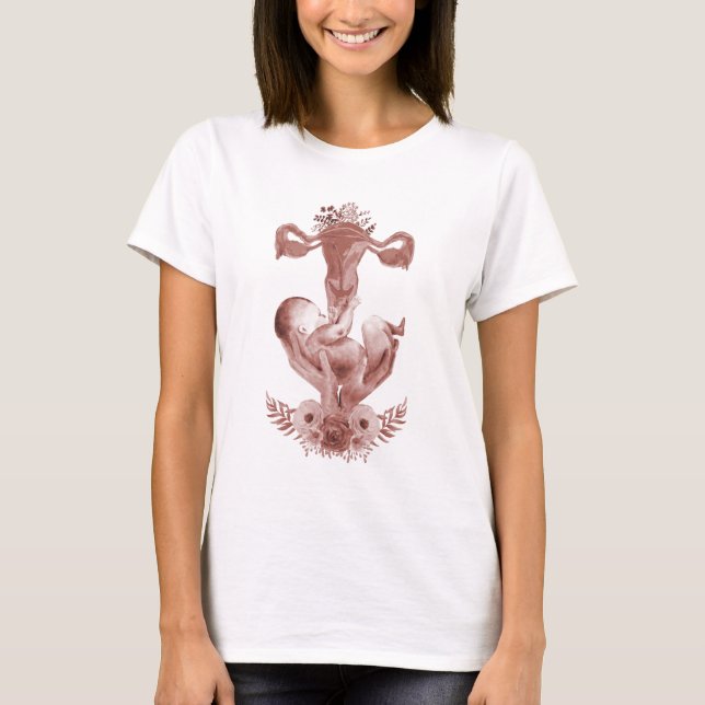 Camiseta Ob/Gyn Parteira Floral Infância Cervix Ovários (Frente)