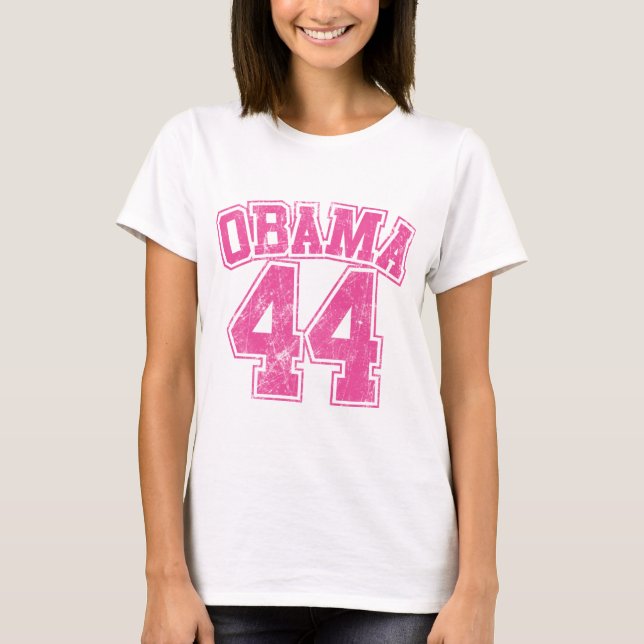 Camiseta obama 44 mulheres claras cor-de-rosa (Frente)