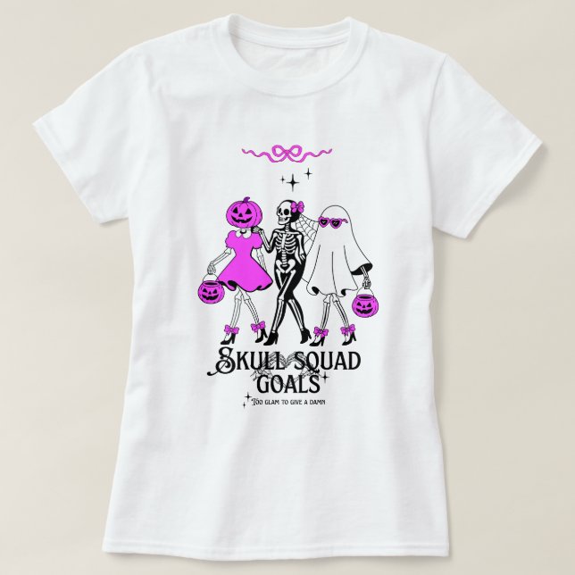Camiseta Objetivos da Equipe Caveira Rosa – Esqueleto Femin (Frente do Design)