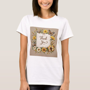 Camiseta Obrigado As flores silvestres desenhadas à mão, as