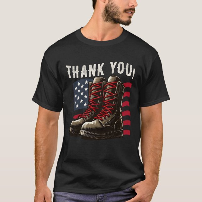 Camiseta Obrigado Dia dos Veteranos do Exército dos EUA (Frente)