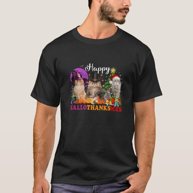 Camiseta Obrigado Feliz de Natal do Cat Halloween (Frente)