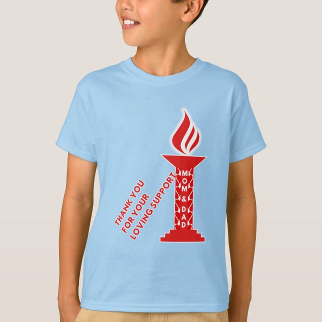 Camiseta Obrigado, mãe e Pai, pelo seu amável apoio (Frente)