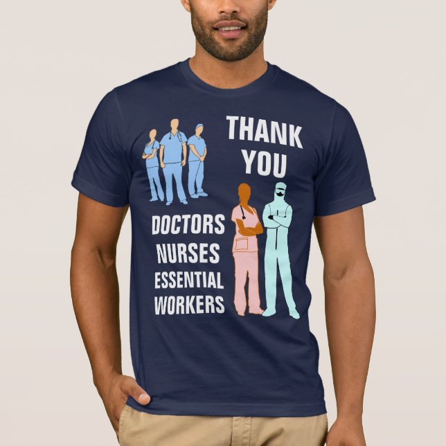Camiseta Obrigado Médicos Enfermeiros Trabalhadores Essenci (Frente)