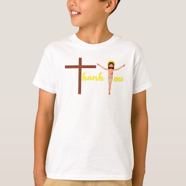 Camiseta Obrigado Páscoa católica Cruzando Jesus Cristo (Frente)