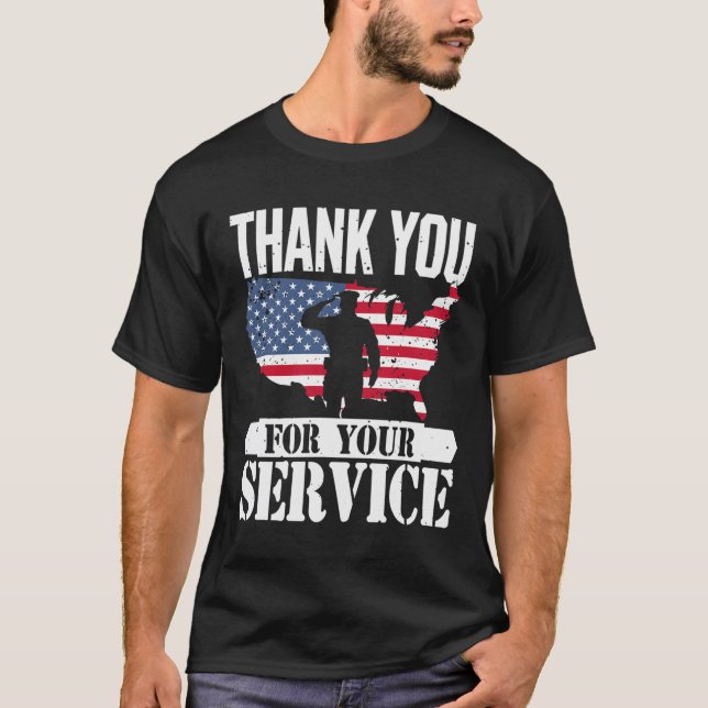 Camiseta Obrigado Serviço Veterano Salute Patriot Militar (Frente)
