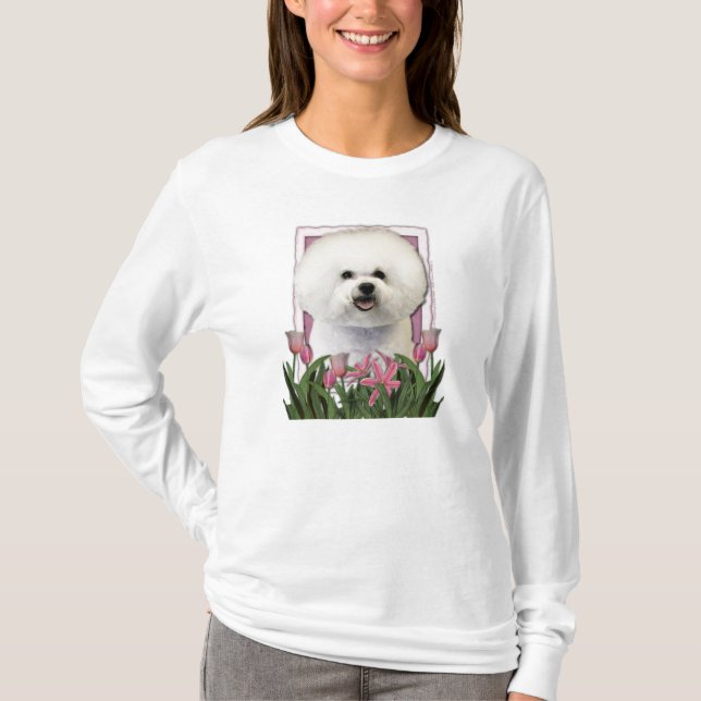 Camiseta Obrigado - tulipas cor-de-rosa - Bichon Frise (Frente)