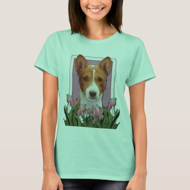 Camiseta Obrigado - Tulipas Rosa - Basenji (Frente)