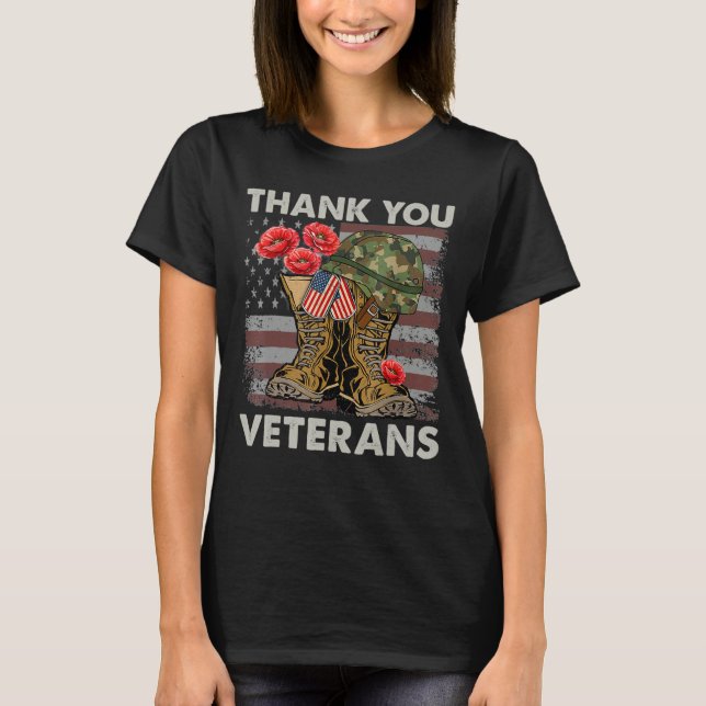 Camiseta Obrigado Veteranos Combatem Boots Poppy Flor Ul Fl (Frente)