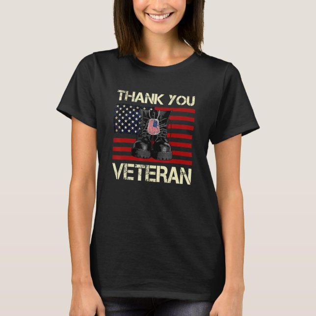 Camiseta Obrigado Veteranos Combatem Botas Bandeira America (Frente)