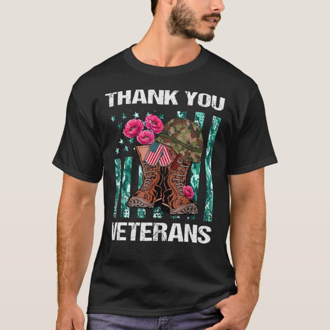 Camiseta Obrigado Veteranos Combatem Botas Poppy Flor Veter (Frente)