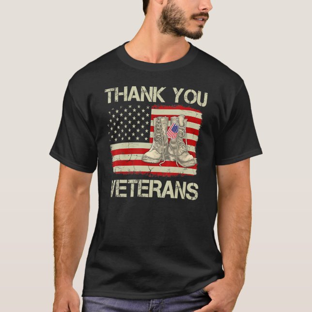 Camiseta Obrigado Veteranos Combatem Botas Veteranos Dia Am (Frente)