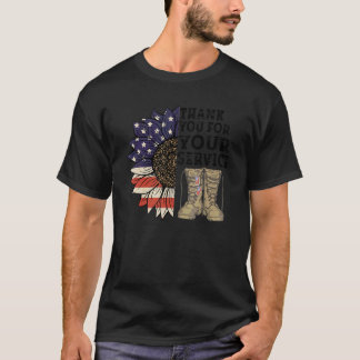Camiseta Obrigado Veteranos Flor Americano Sunflower Orud V