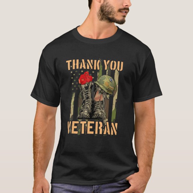 Camiseta Obrigado-Você Veteranos Combina Botas Com Flor De  (Frente)