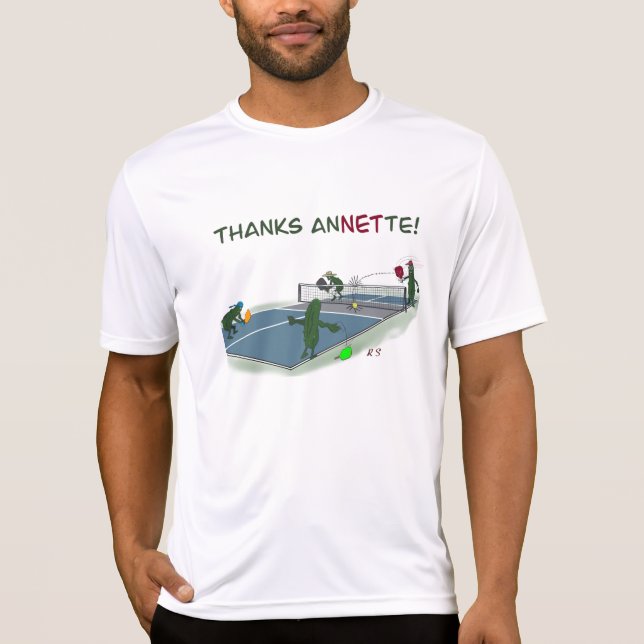 Camiseta obrigados Anette pickleball bate na rede (Frente)