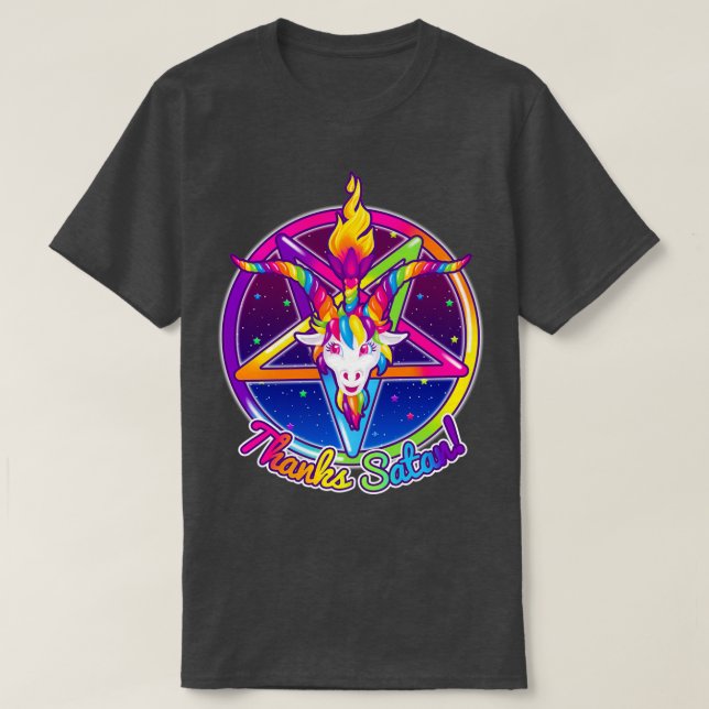 Camiseta obrigados Neon Rainbow Satã Baphomet Pentagram, 19 (Frente do Design)