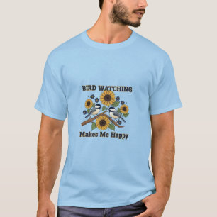 Camiseta Observação de Pássaros Me Faz Feliz Chickadee Gira