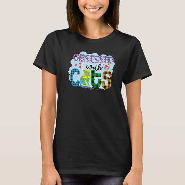 Camiseta Obsessed With Cats Graphic Patchwork Cat (Frente)