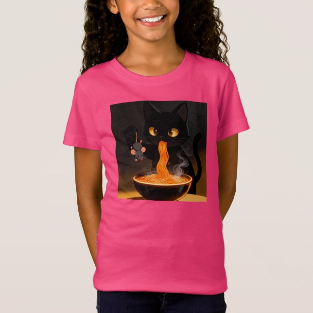 Camiseta Obsidian Cat & Daring Mouse – Midnight Ramen Feast (Frente)