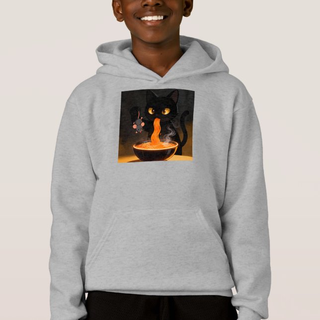 Camiseta Obsidian Cat & Daring Mouse – Midnight Ramen Feast (Frente)