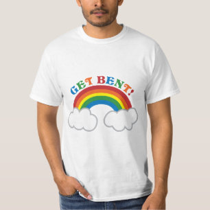 Camiseta OBTENHA CURVADO! com arco-íris bonito