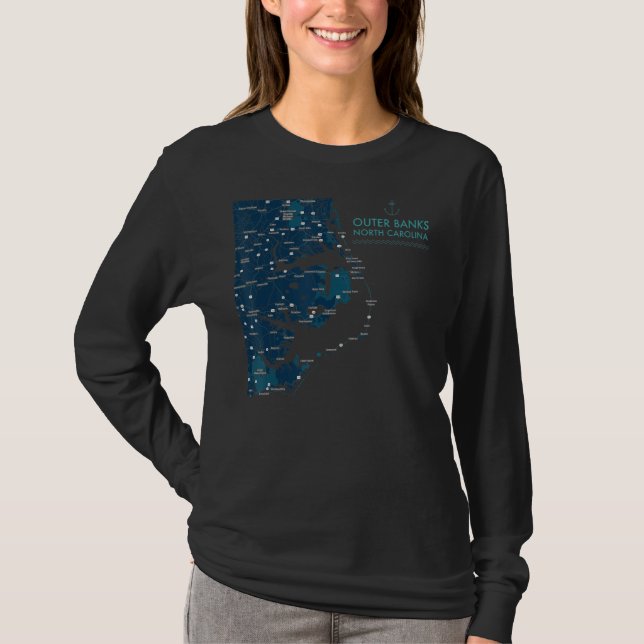 Camiseta Obx Nc Outter Banks Map Duck Corolla Beach Vacing (Frente)