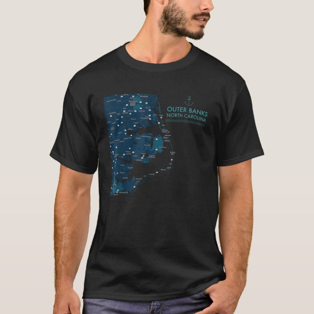 Camiseta OBX NC Outter Banks Map Duck Corolla Beach Vacing (Frente)