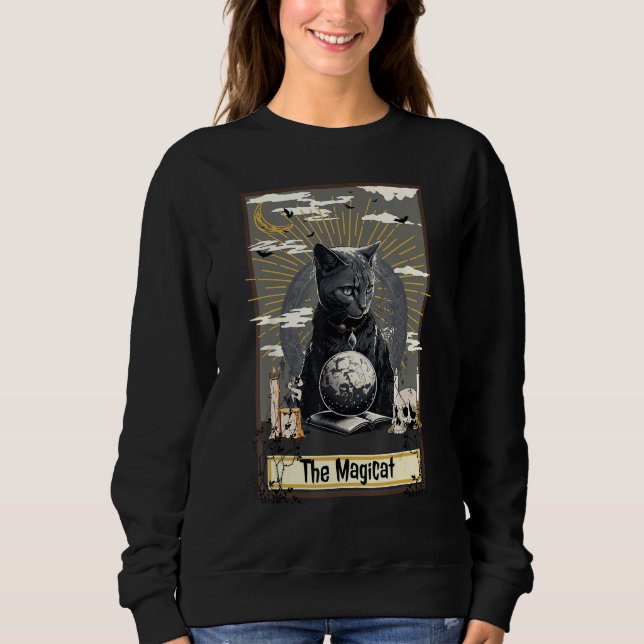 Camiseta Occult Cat Witch Tarot Card Dark Aesthetic Gothic  (Frente)
