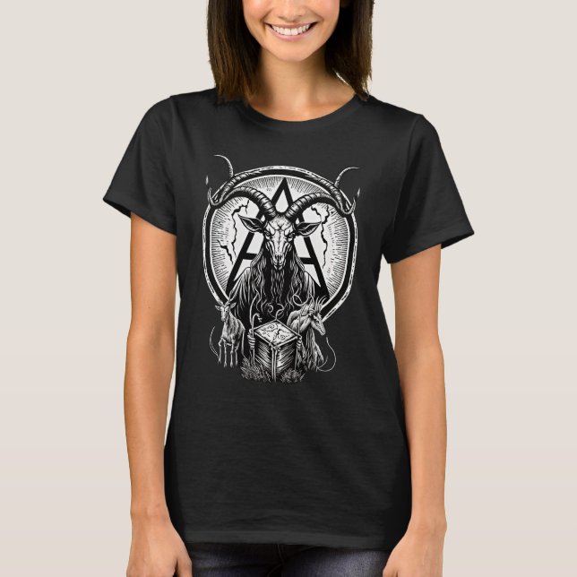 Camiseta Occult Gothic Demon Head  Baphomet With Horns (Frente)