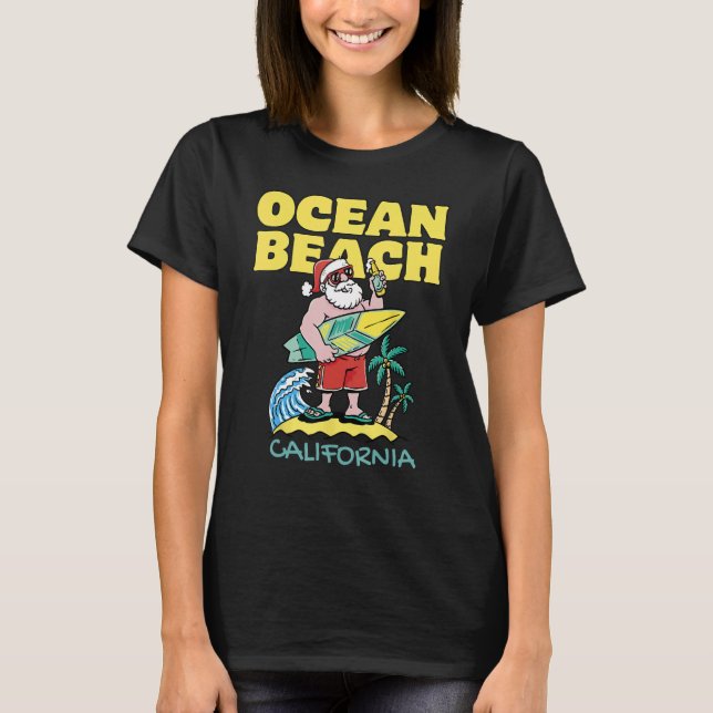 Camiseta OCEAN BEACH CALIFÓRNIA Papais noeis de Natal (Frente)