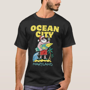 Camiseta OCEAN CITY MARYLAND Papai noel o Surfe de Natal