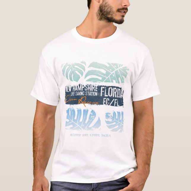 Camiseta Ocean Rescue - Florida & Hampshire Lifeguard (Frente)
