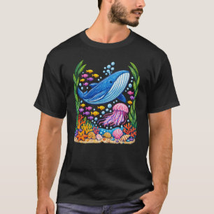 Camiseta Oceano Colorido Baleia e Água-Viva Recife Subaquát