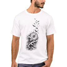 Camiseta Oceano Compasso Pássaros Onda Aventura