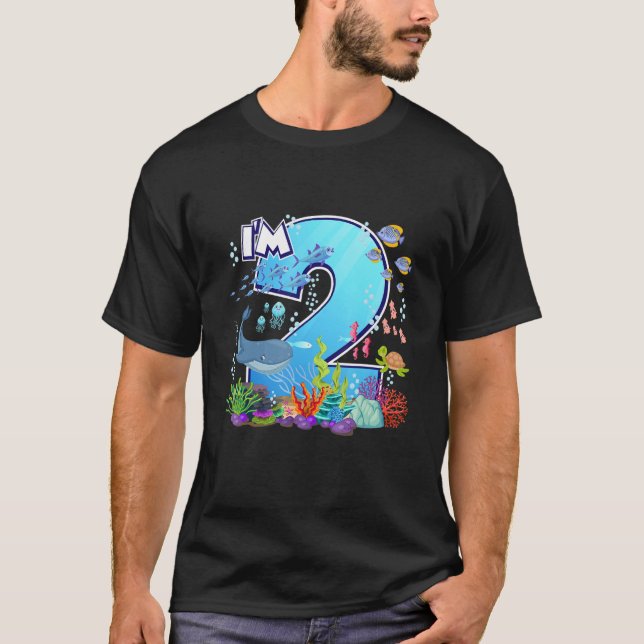 Camiseta Oceano de peixes de baleia marinha eu sou 2 menino (Frente)