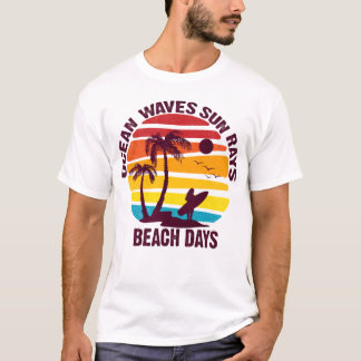 Camiseta oceano ondas sol raios de praia dias engraçados pr
