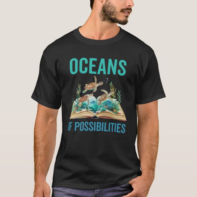 Camiseta Oceanos De Leitura De Tartaruga Do Mar Livro De Po (Frente)