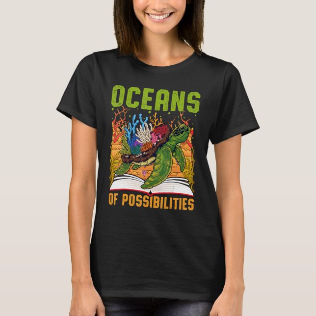 Camiseta Oceanos de Possibilidades de Leitura Bibliotecária (Frente)