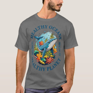 Camiseta oceanos saudáveis planeta saudável EUA