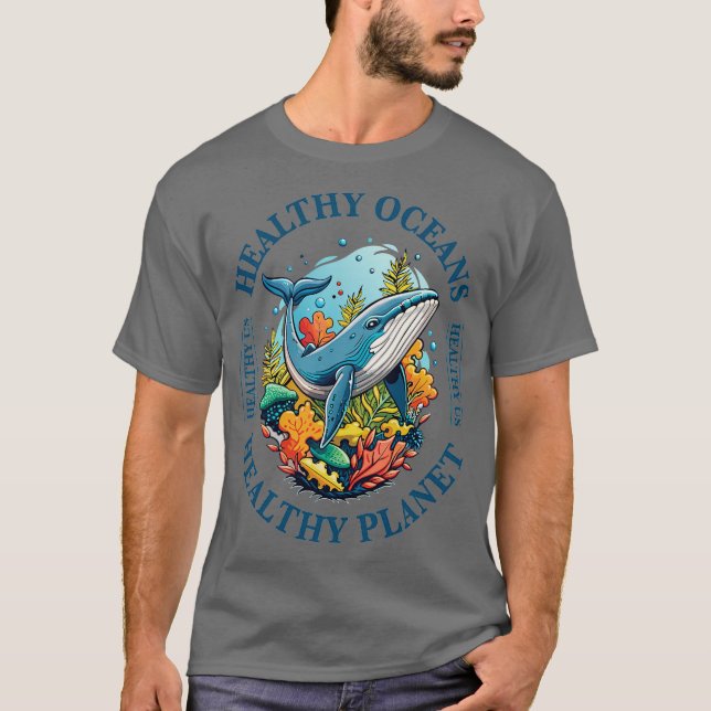 Camiseta oceanos saudáveis planeta saudável EUA (Frente)