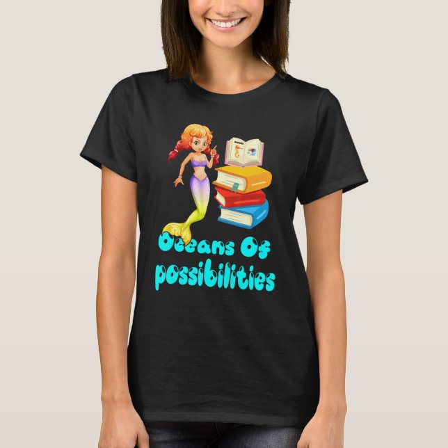 Camiseta Oceanos Sereias De Possibilidades Cão De Leitura D (Frente)