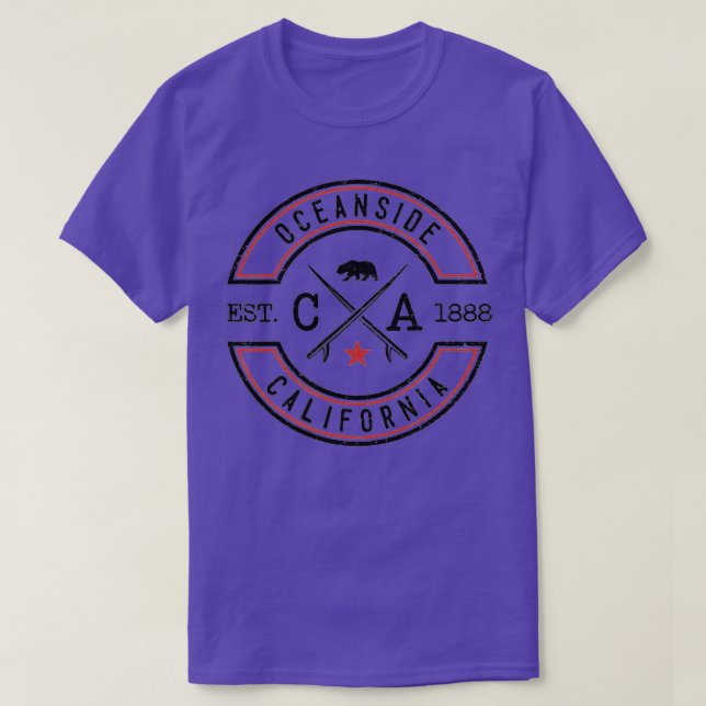 Camiseta Oceanside Beach California CA Retro Surfer Front (Frente do Design)