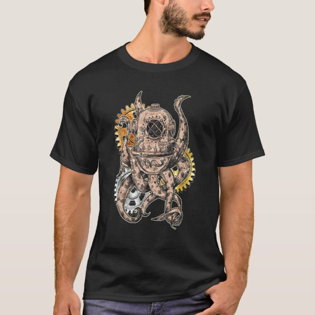 Camiseta Octo Steampunk Hat Mechanical Retro Look Steampunk (Frente)
