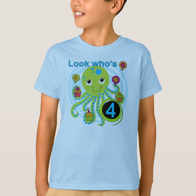 Camiseta Octopus 4th Birthday T shirts e presentes (Frente)