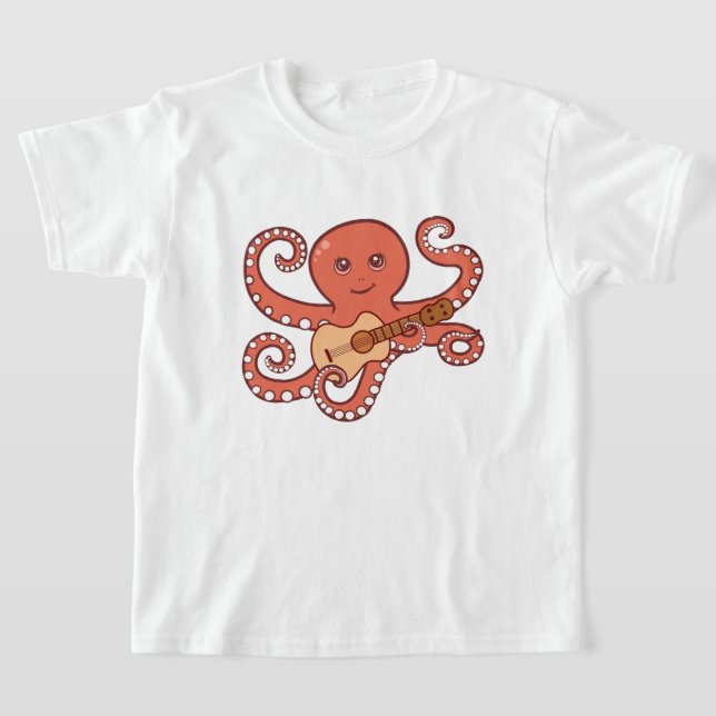 Camiseta Octopus Adorável Jogando Cartografia de Violão Acú (Postura )