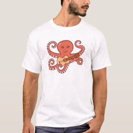 Camiseta Octopus Adorável Jogando Cartografia de Violão Acú